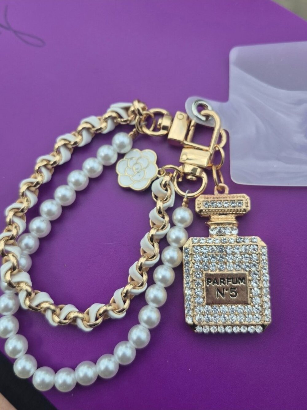 Parfum No 5 with Faux pearl beaded wrist strap